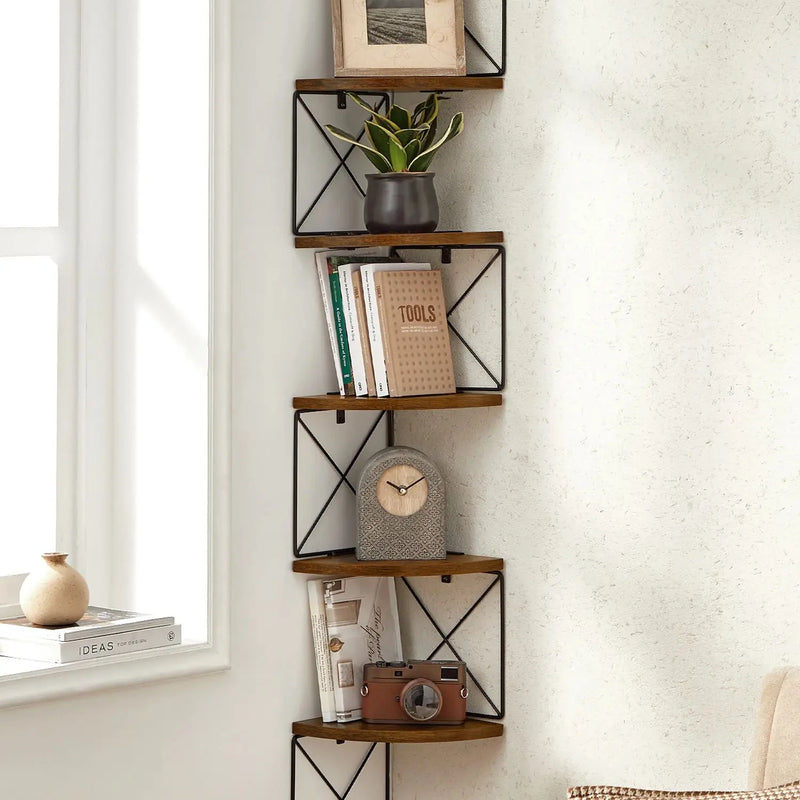 5-Level Zigzag Design Corner Shelf | Wall-Mounted Bookcase for Bedroom, Study, Living Room, Bathroom Storage - POUEV