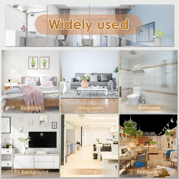 4Pcs Acrylic Mirror Tiles | Flexible, Unbreakable Self-Adhesive Wall Mirrors – 2mm Thick Reflective Stickers - POUEV