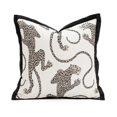 Minimalistische Zwart-Witte Kussenhoes | Luxe Luipaard Jacquard | Sofa Decor - POUEV