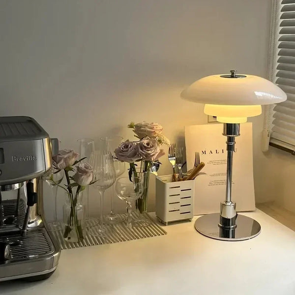 Danish Designer Glass LED Table Lamp | Nordic Modern Silver Reading Light - POUEV