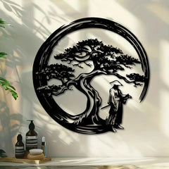 Japanse Bonsai Boom Metalen Wandkunst | 15,7x15,7 Tori Gate Enso Uitsparing