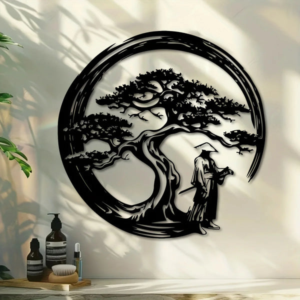 Japanse Bonsai Boom Metalen Wandkunst | 15,7x15,7 Tori Gate Enso Uitsparing