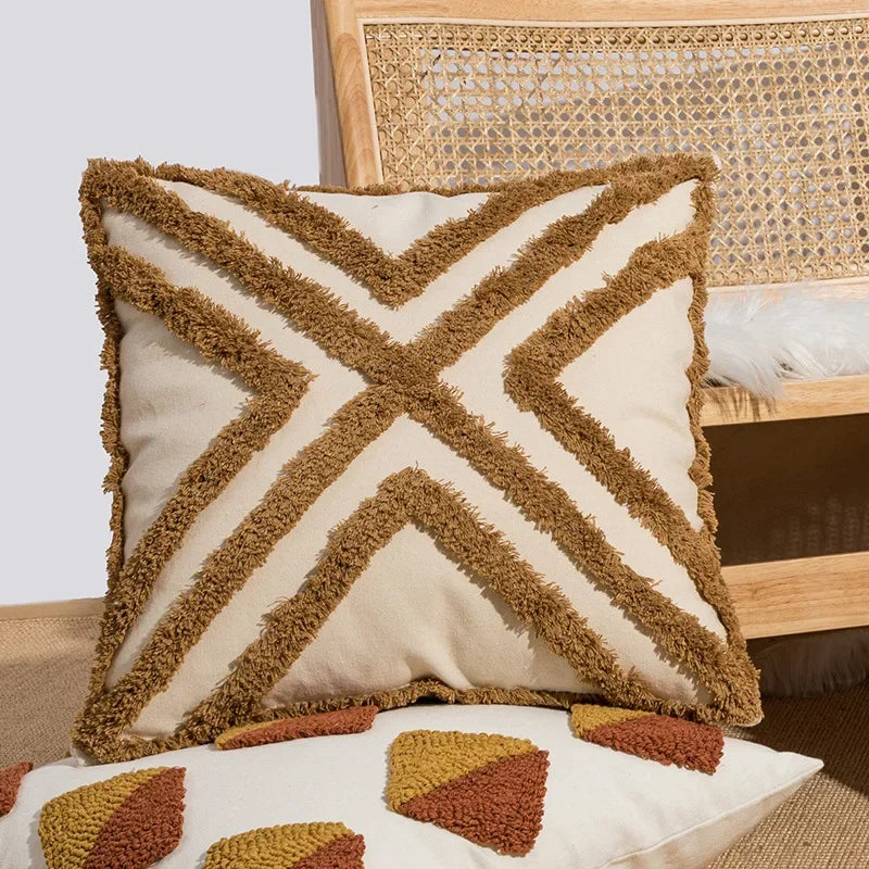 Nordic Gele Bruine Tufted Kussenhoes | Driehoekig Design | Sofa Decoratie - POUEV
