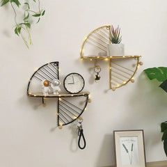 Modern Semi-Circular & Rectangular Wall Shelf | Minimalist Wrought Iron Floating Storage - POUEV