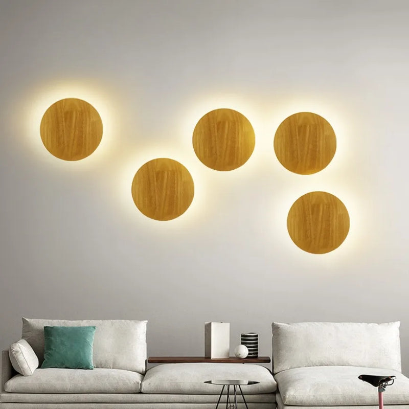 Houten LED-wandlamp | Modern cirkelvormig ontwerp