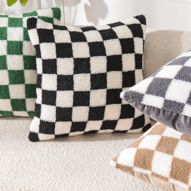 Zwart Nepbont Kussenhoes | Geruit Design | Decoratieve Sofa Kussenhoes - POUEV