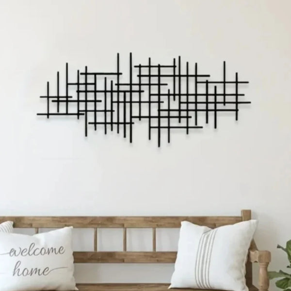 Abstract raster metalen wandkunst sculptuur | Geometrische patroon wanddecoratie