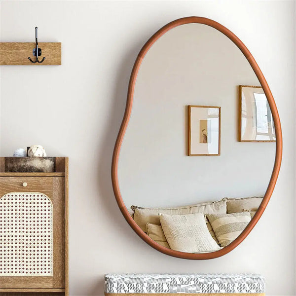 Irregular Large Wall Mirror with Solid Wooden Frame | Decorative Accent Mirror for Living Room, Dining Room & Bedroom - POUEV