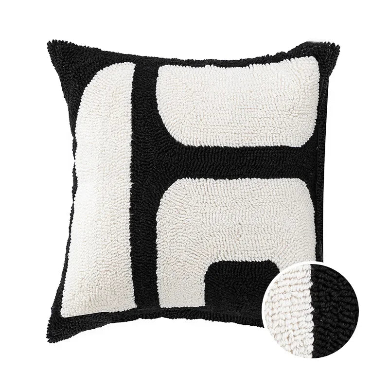 Minimalistische Zwart-Witte Kussenhoes | Luxe Luipaard Jacquard | Sofa Decor - POUEV