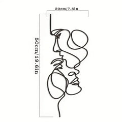 Minimalistic Metal Wall Art - Abstract Face Line Black Iron Sculpture for Modern Interiors - POUEV