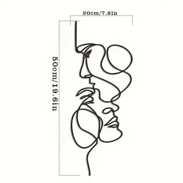 Minimalistic Metal Wall Art - Abstract Face Line Black Iron Sculpture for Modern Interiors - POUEV