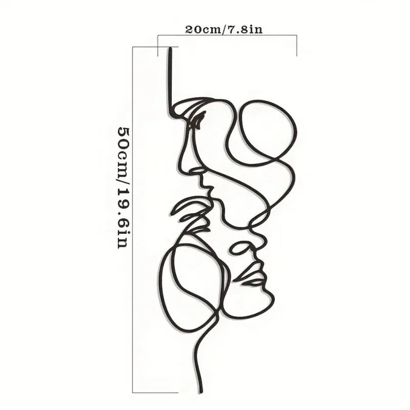 Minimalistic Metal Wall Art - Abstract Face Line Black Iron Sculpture for Modern Interiors - POUEV