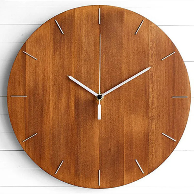 Moderne ronde houten wandklok | Stille, niet-tikkende kwartsklok voor thuis en kantoor