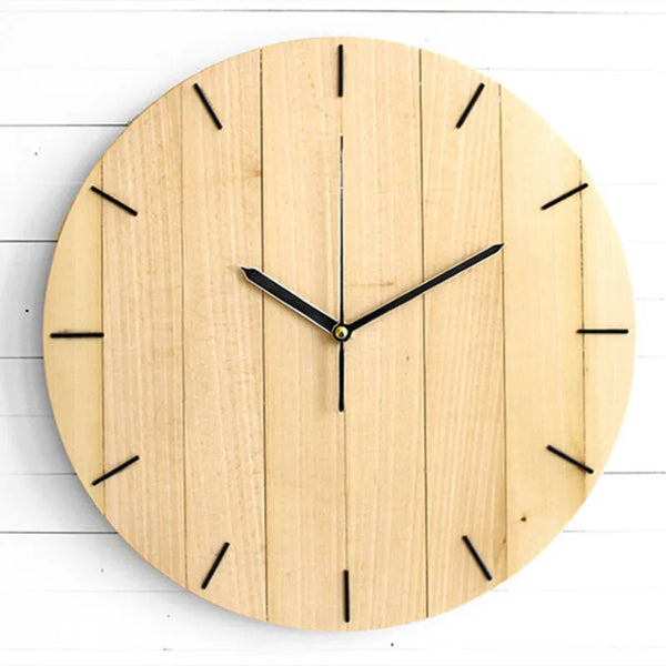 Moderne ronde houten wandklok | Stille, niet-tikkende kwartsklok voor thuis en kantoor