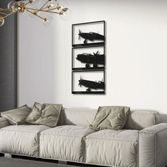Metalen wanddecoratie | Vliegtuig drieluik | Stijlvol ontwerp voor wanddecoratie